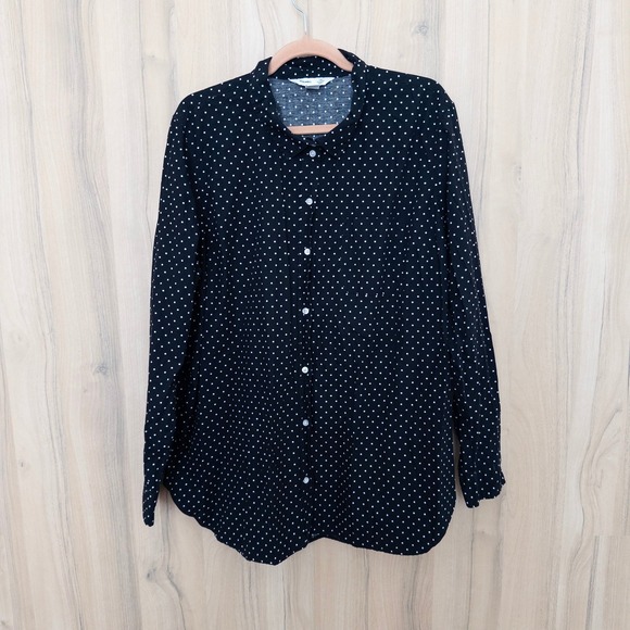 Old Navy Tops - Old Navy Womens Polka Dot Button Down Shirt XXL Black Long Sleeve Retro Preppy